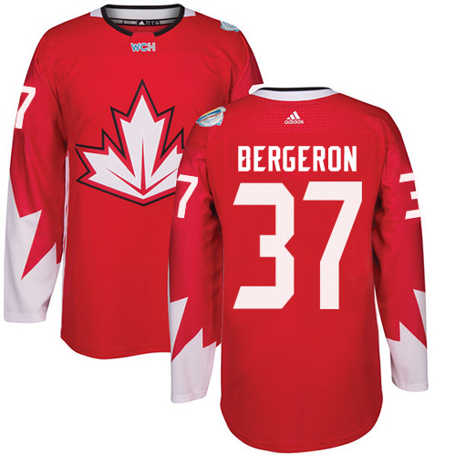 Herren Team Canada #37 Patrice Bergeron Authentic Rot Auswärts 2016 World Cup Hockey